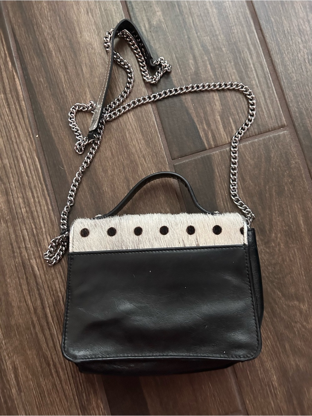 My Flat in London Polka Dot Calf Hair Crossbody Purse in Black & White - Picture 5 of 10